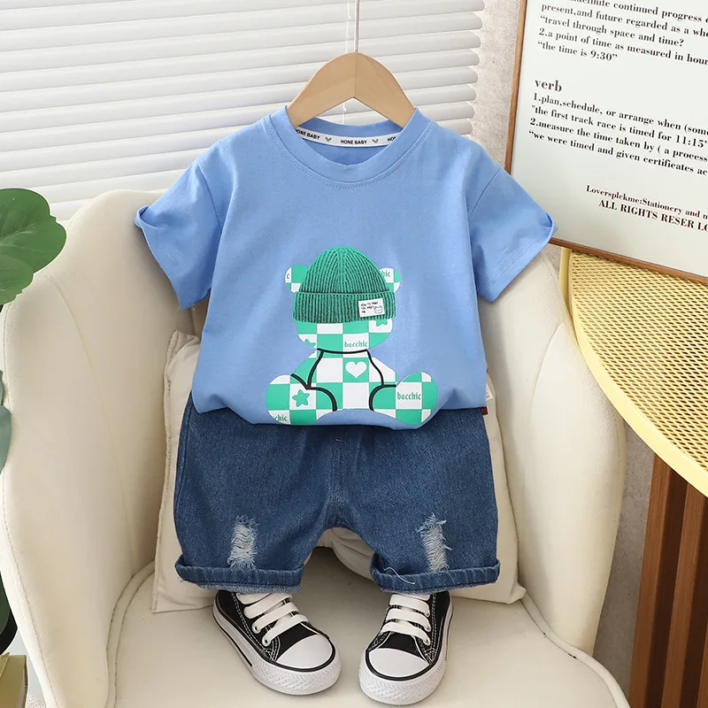 

Summer Baby Boy Clothes 2024 Childrens Korea Fashon Cartoon O-neck Short Sleeve T-shirts and Shorts Set Kids Bebes Jogging Suits