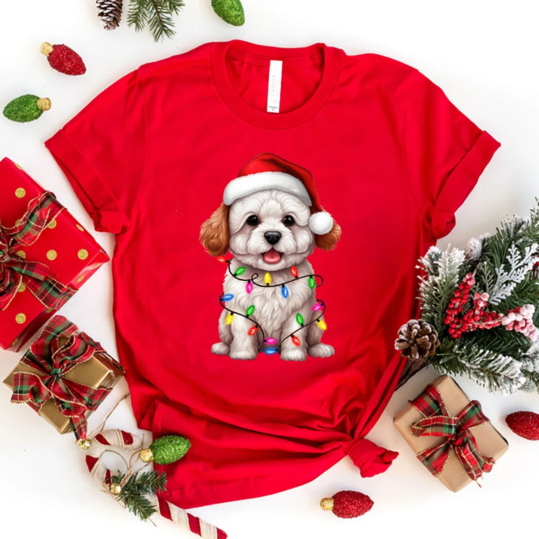 

Unisex Short Sleeve Christmas Dog Print T Shirts Women Causal Harajuku Tops Funny T Shirt