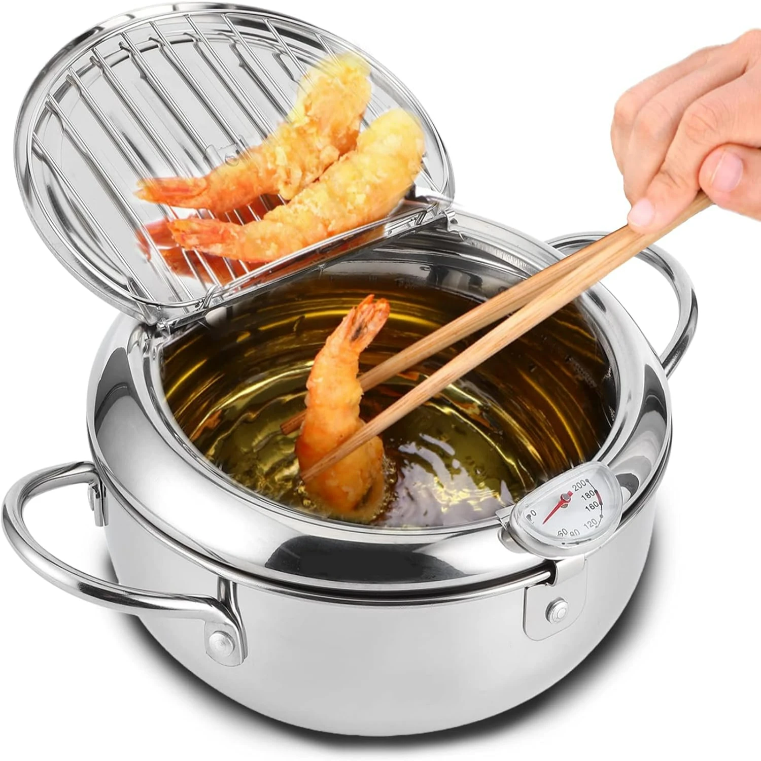 

Small Convenient Stainless Steel Deep Fryer Pot with Accurate Thermometer and Oil Drip Drainer Rack Ideal Choice for Perfectly