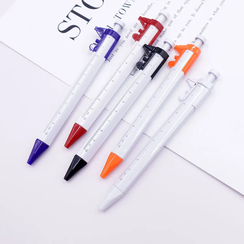 Vernier Caliper Neutral Pen Retractable Ballpoint Built-in Ruler Multi Functional Writing Stationery Student Measuring Supplies