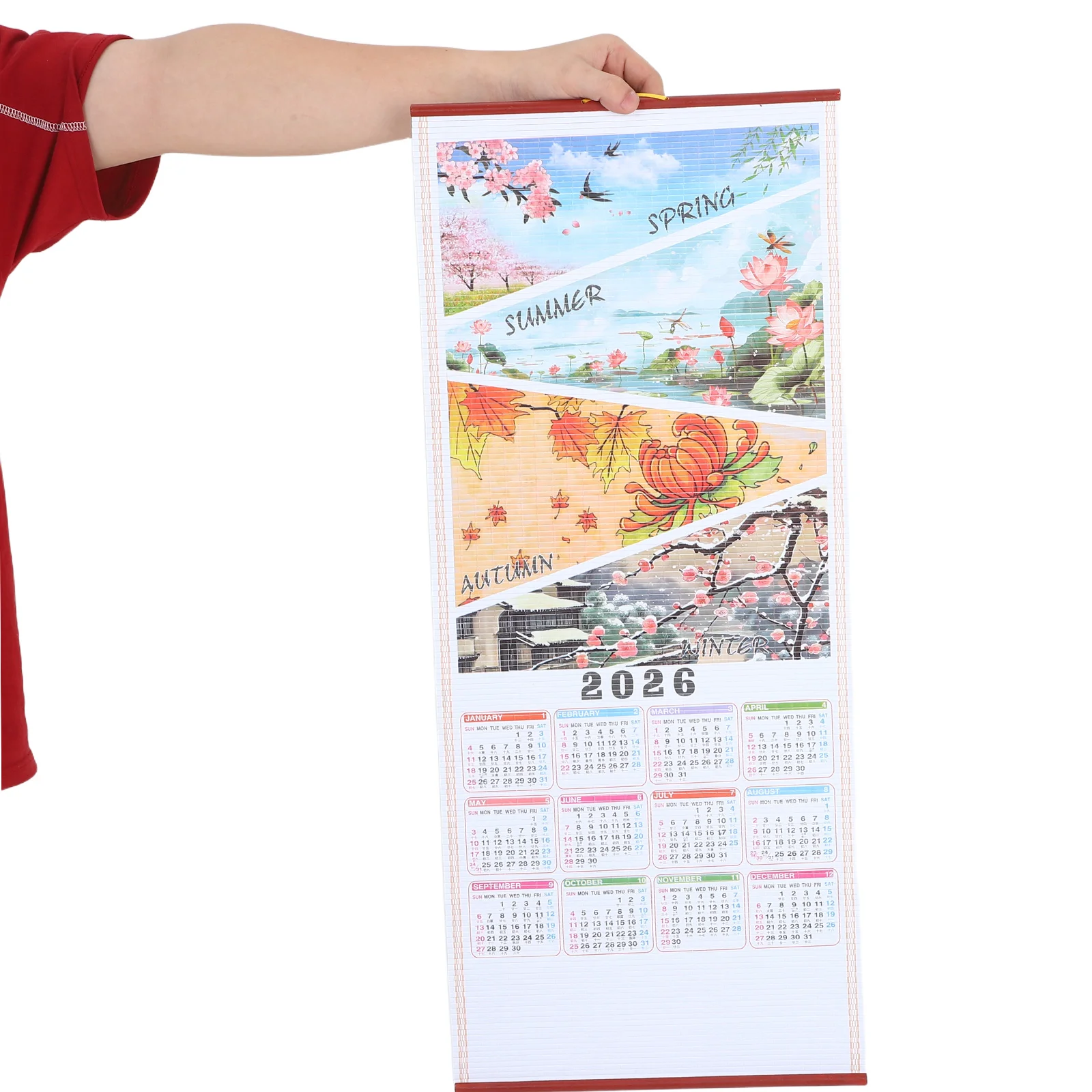 

2pcs 2026 Chinese Wall Scroll Calendar Horse Year 2026 Faux Rattan Hanging Scroll Calendar Chinese New Year Wall Decorations