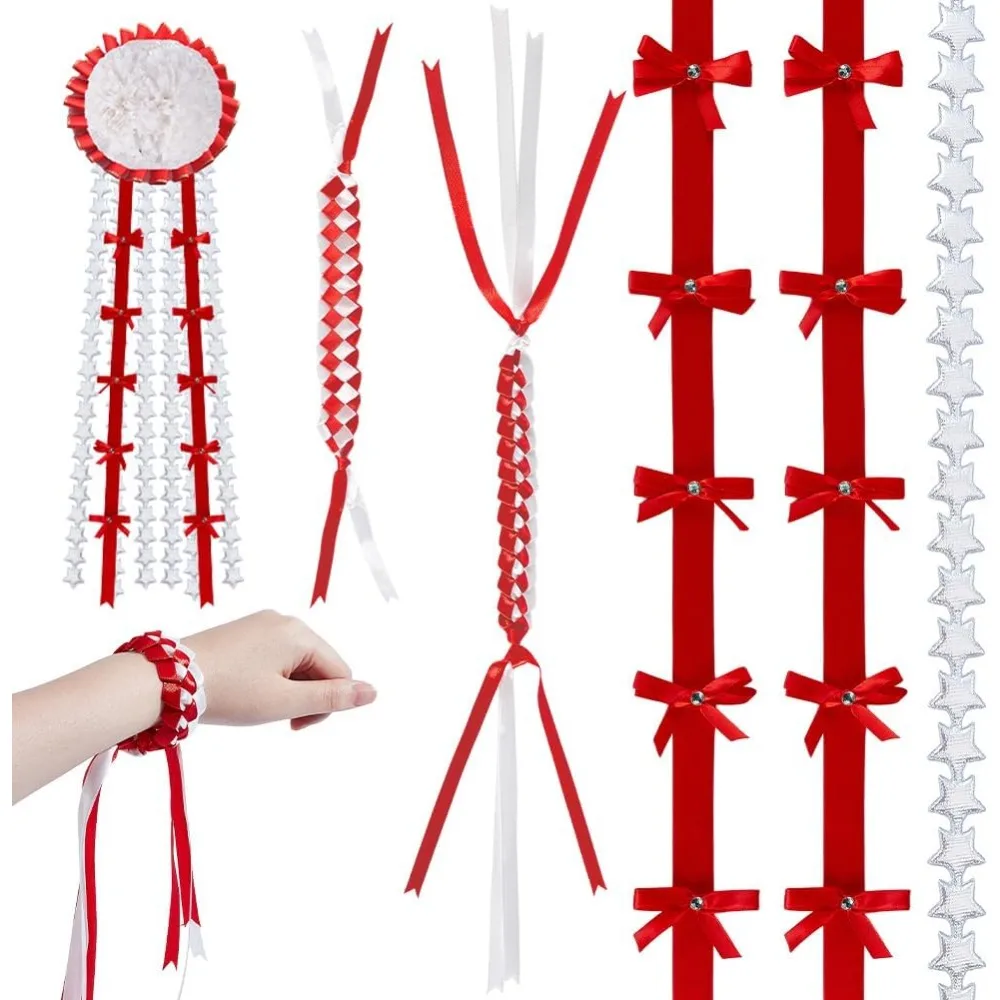 

5Pcs Homecoming Mum Braid 10.9 Yards Star Ribbon 30 Inch Braid 22 Inch Bracelet 16 Inch Cord Homecoming Dancing Favors