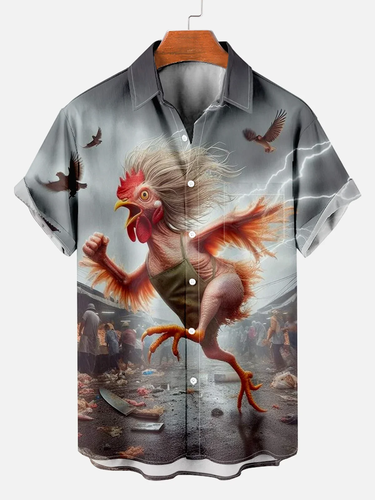 Funny Men's Casual Running Rooster Print Shirt Mens Short Sleeve Shirt Summer Loose Beach Oversize Top Men's Shirts For Boys