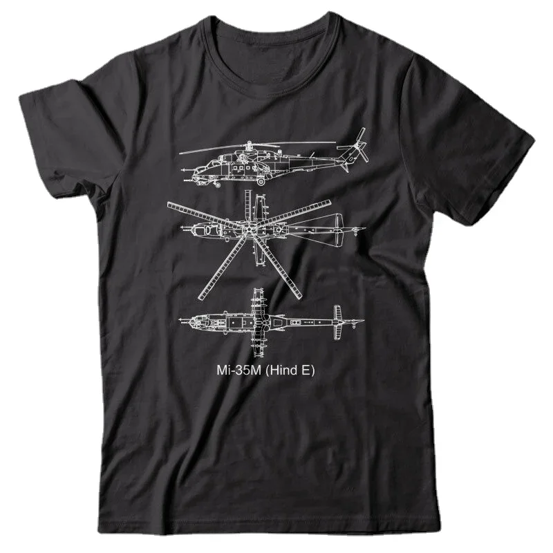

Cool Men T-shirt Blueprint Russian Helicopter MI-35M HIND E Technical Tee Shirt Size S-3XL