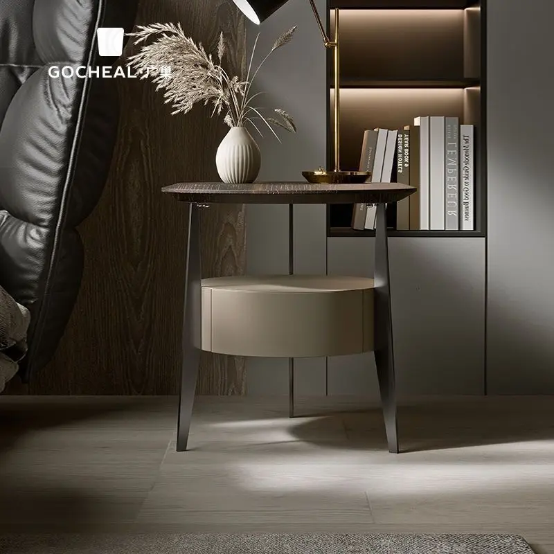 

Bedside table Bedroom Small apartment Irregular high-footed Italian light luxury minimalist high-end small round bedside table