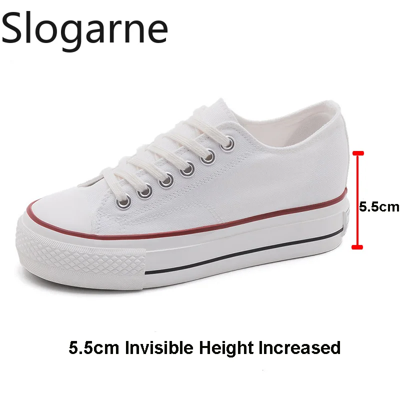 Students Spring Autumn Sneakers 2026 New Women 5.5CM Thick Sole Invisible Height Increased Canvas Shoes Girl Casual Sports Shoes