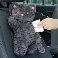 Universal Car Tissue Box Soft Plush Cat Cartoon Cute Animal Car Seat Back Hanging Tissue-Bag for Car Auto Interior Accessies