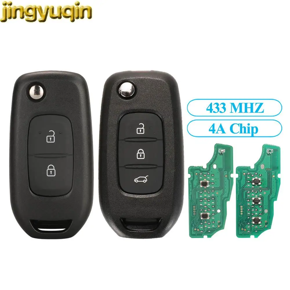 Jingyuqin 2/3B Remote Flip Car Key 433MHZ 4A Chip For Renault Sandero Dacia Logan Lodgy Dokker Duster Trafic Clio 4 Master 3