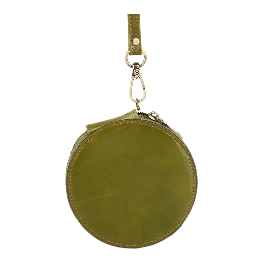 

Cowhide Coin Purse Round Small Pocket Wallet Wristlet Cute Pouch Durable Material Retro Style Card Cash Storage Gifts