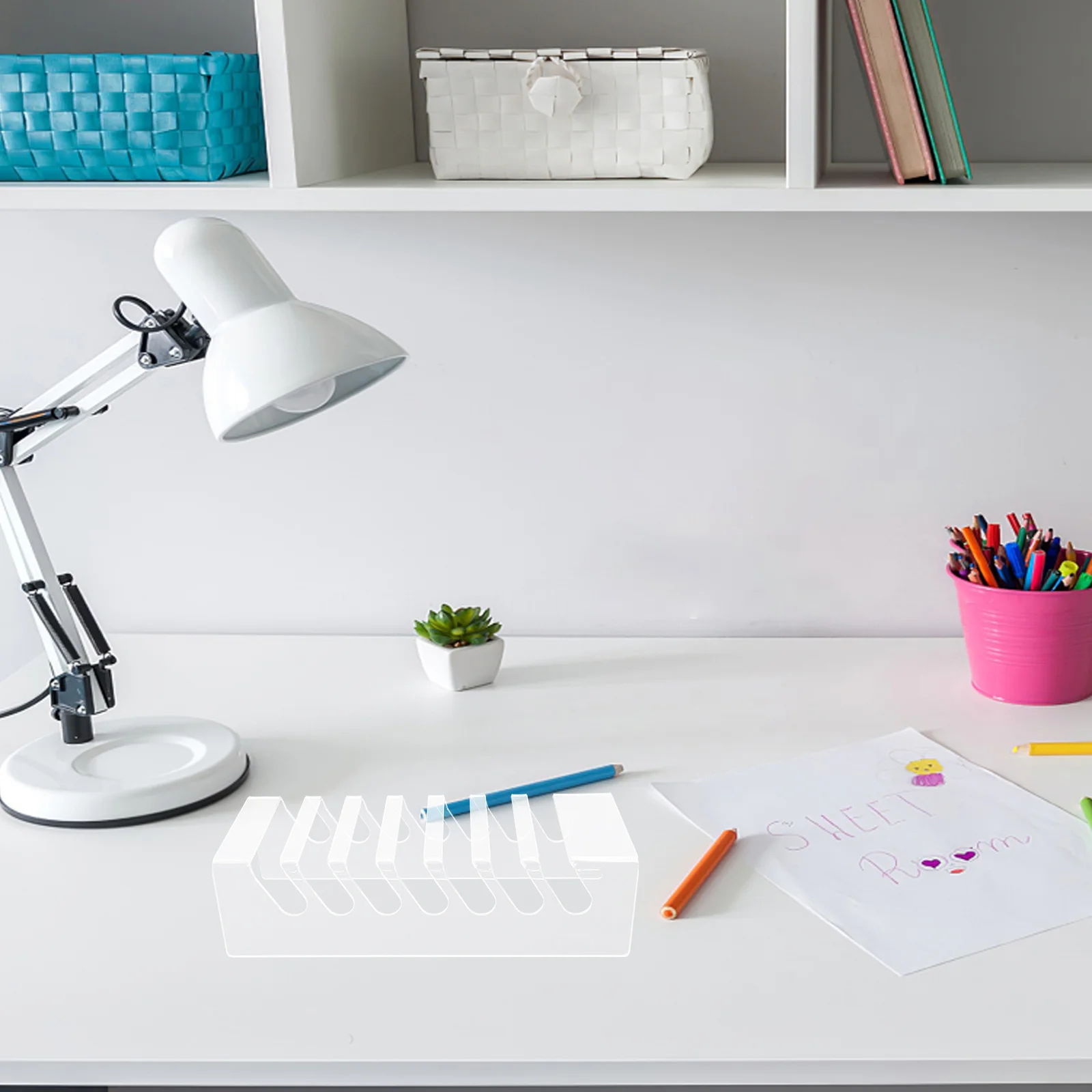 7 Slots Phone Storage Box Transparent Acrylic Desktop Organizer For Cell Phones Tablets Classroom Office Desk Display Stand