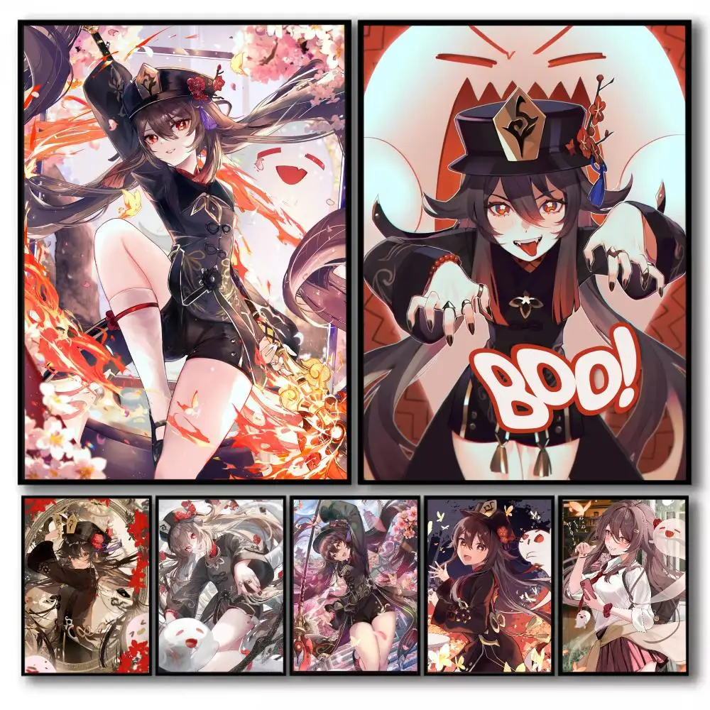 Genshin Impact Hu Tao Poster-Aufkleber, selbstklebend, Gemälde, Wanddekoration, Wandaufkleber für Schlafzimmer, Wohnzimmer, Zuhause, HD-Geschenk