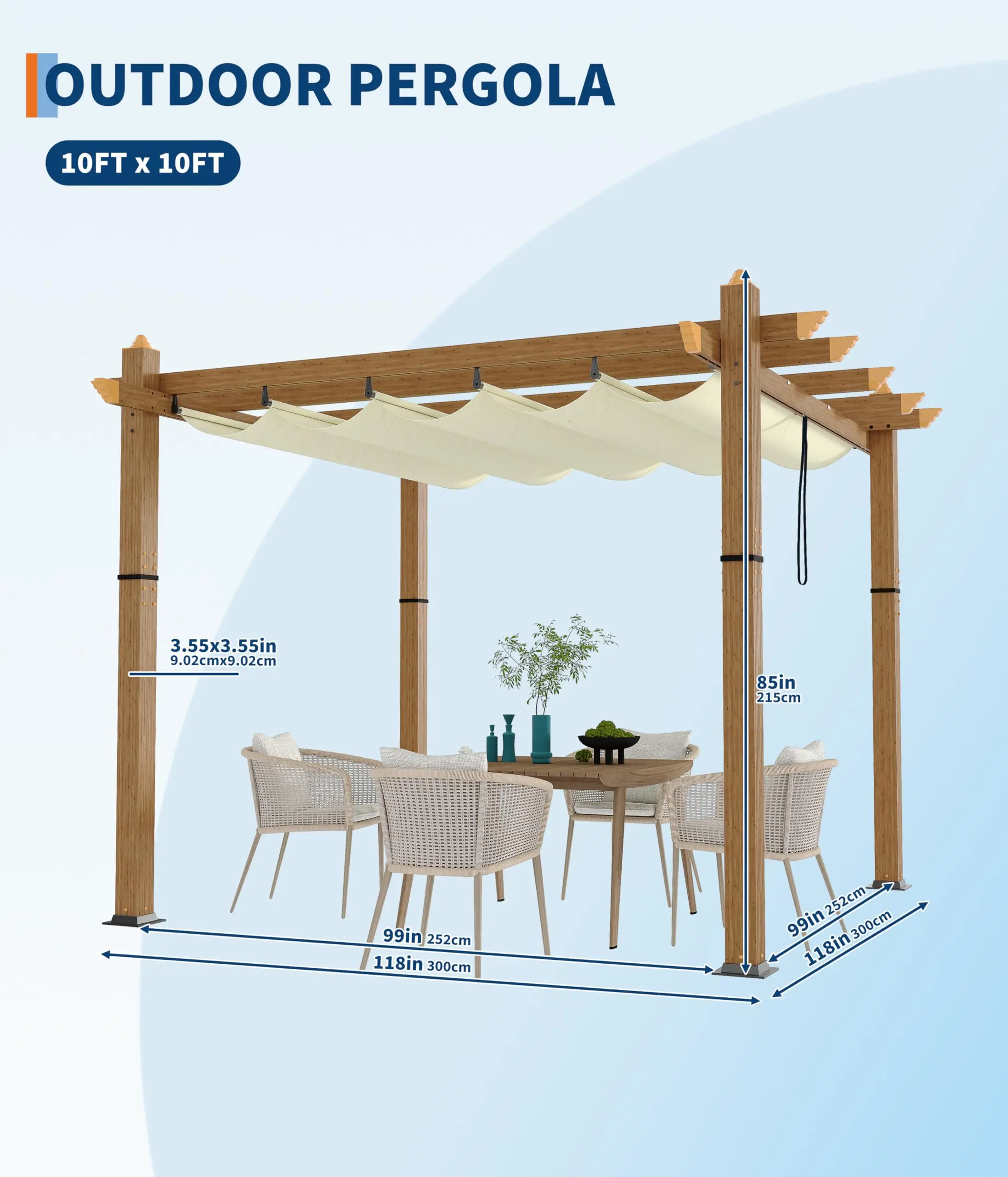 ！@Dwoo Factory Direct Sale Cheap Retractable Sunshade Canopy Outdoor Aluminum Wood Grain Patio Pergola