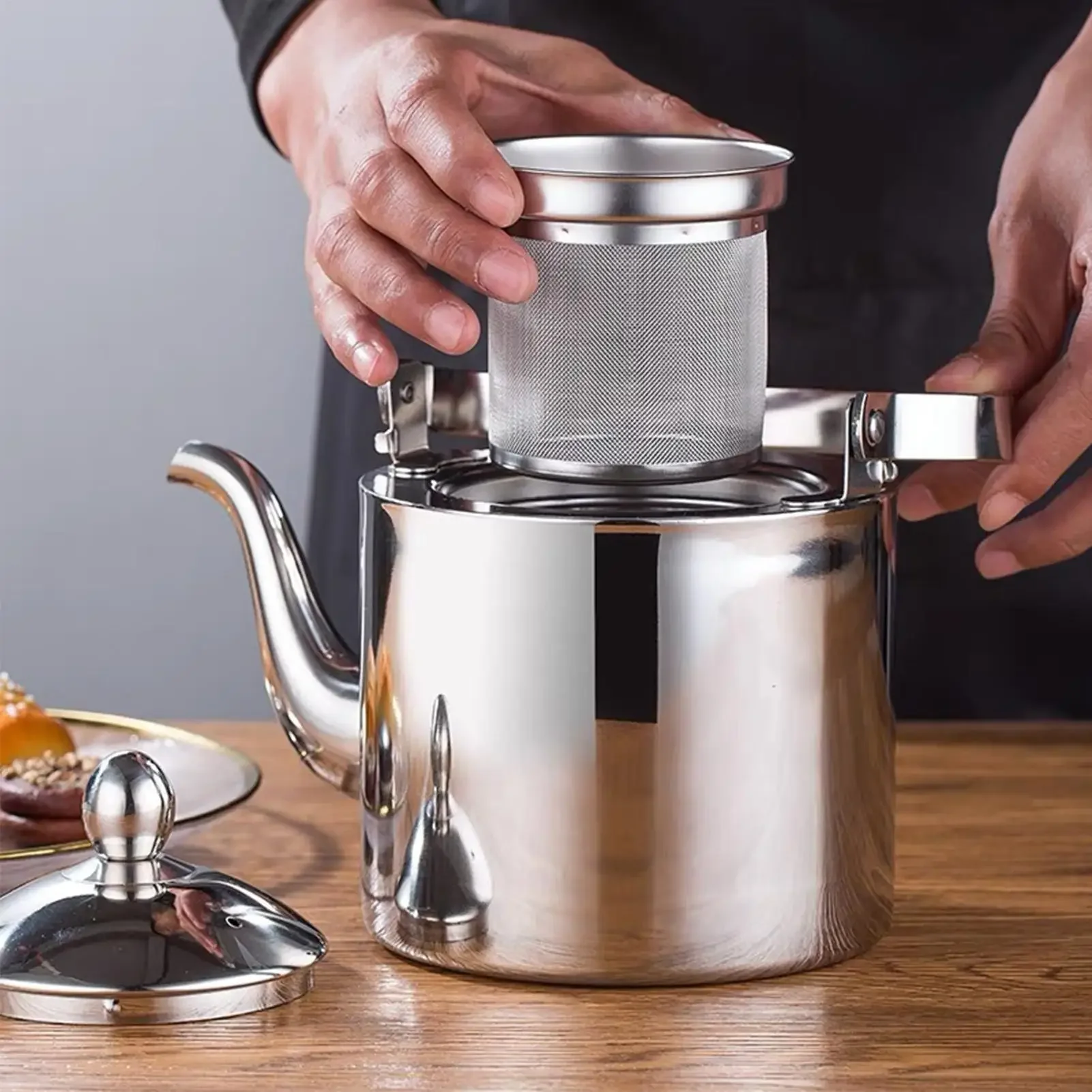Stainless Steel Kettle with Fine Filter Long Spout Boiler Tea Kettles for Coffee Water Kitchen Camping Travel Office Home