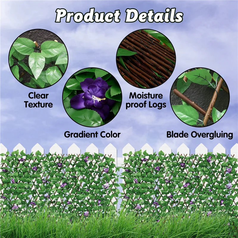 T98C-Adjustable Retractable Fence Expanding Trellis Decorative Garden Trellis Panel Withviolet Flowers 40Cm