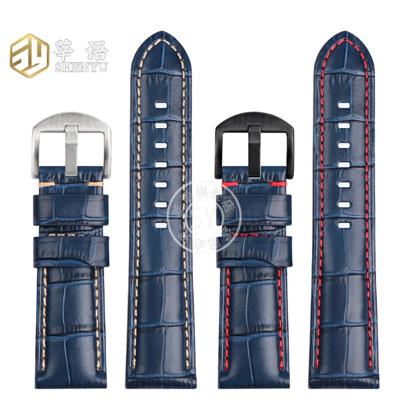 حزام ساعة Shenyu-Cowhide للرجال والنساء ، 22 ، 24 ، 26 ، Panerai ، PAM688 ، PAM1312 ، PAM441 ، سوار أزرق ، بني ، أسود ، ذكر ، أنثى