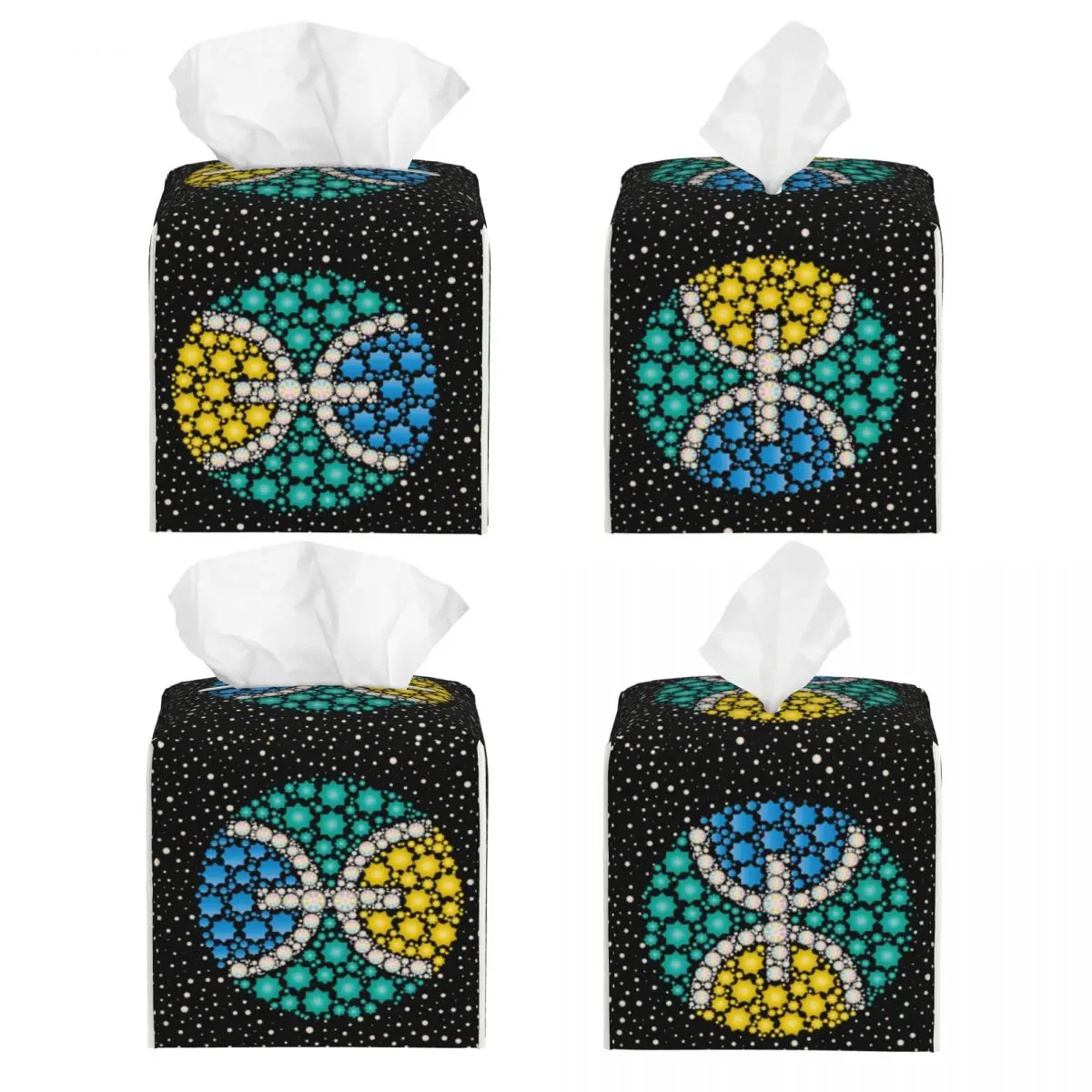 Custom Amazigh Berber Tifinagh Art Tissue Box Cover Square PU Leather Ethnic Geometric Facial Tissues Holder for Car