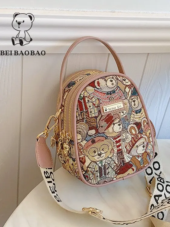 

Cute Commuter Women's Crossbody Phone Bag Single oulder Bag Casual Embroidered Soft Canvas Small Square Bag Handbag