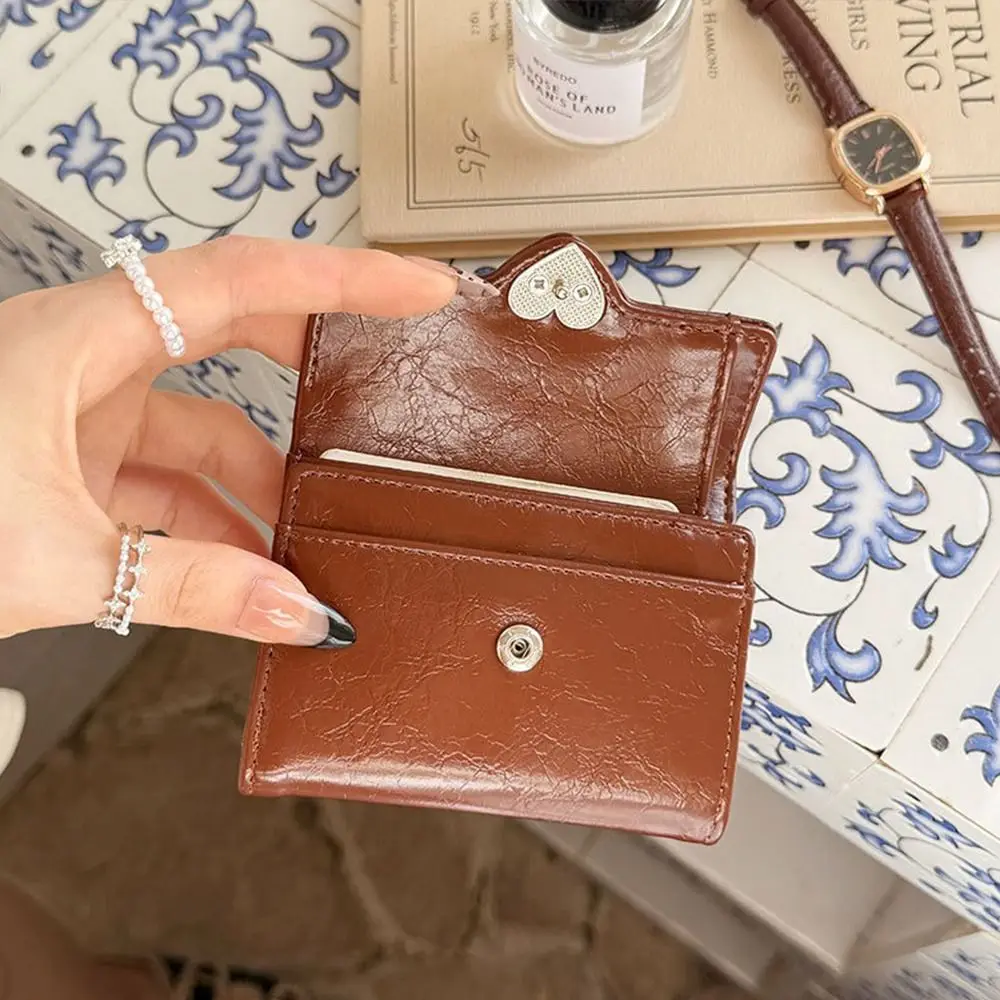 Dompet Hati Retak Korea Portabel Dompet Kulit Wanita Pendek Kualitas Tinggi Dompet Pelajar Kulit PU Lipat Anak Perempuan