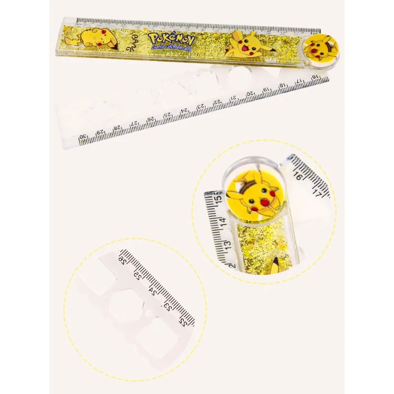 Règle droite pliante Pikachu 30cm, papeterie pour étudiants, outil de mesure Anime mignon, règles de sablier de dessin, fournitures scolaires pour enfants