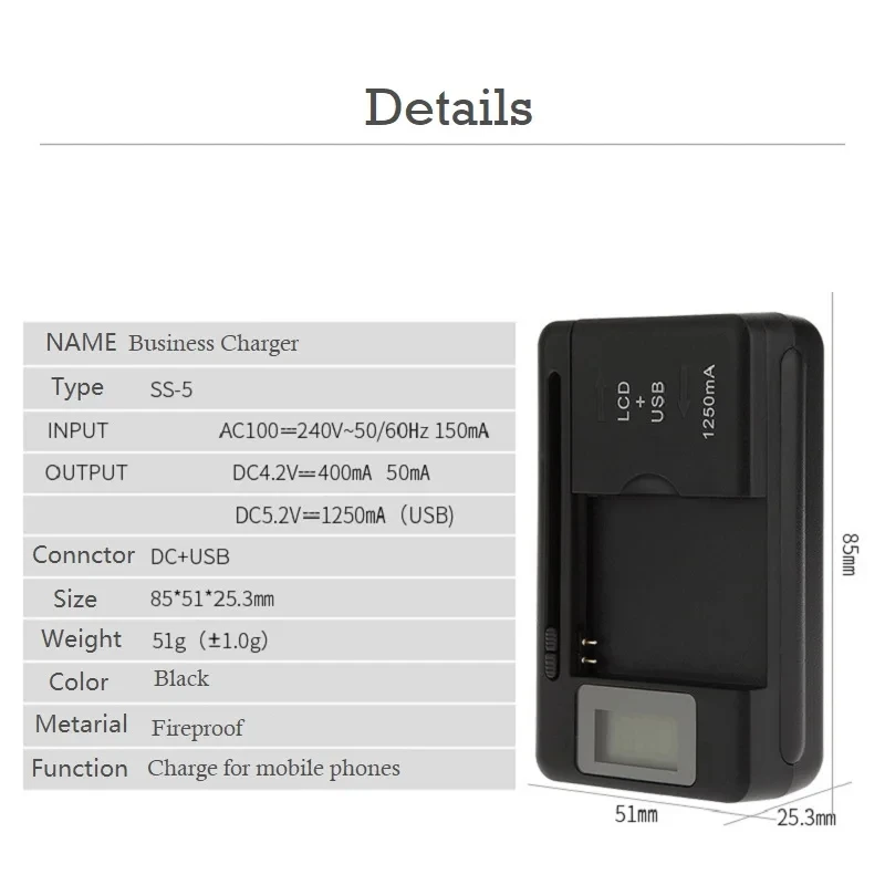 Mobile Universal Battery Charger LCD Indicator Screen For Cell Phones with USB-Port EU US Plug for Mobile Phone Li-ion Battery