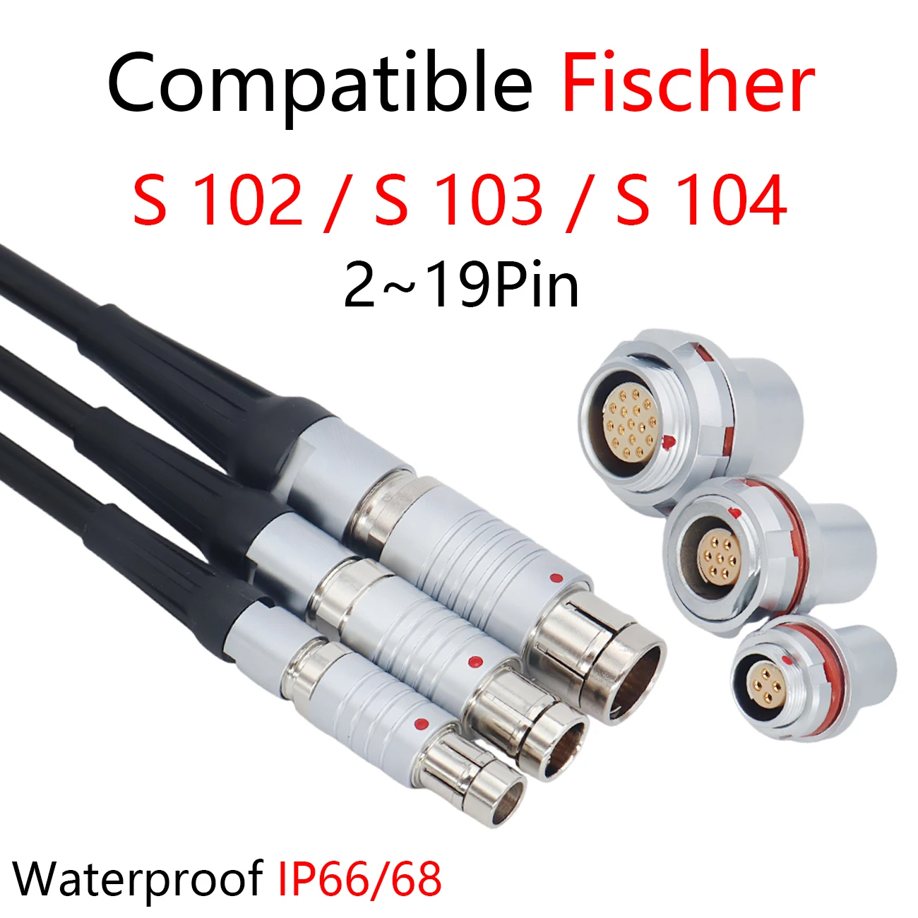 Conector Compatível Fischer 102 103 104 de 2 a 19 Pinos à Prova d'Água IP 66/68 com Plugue de Travamento Automático e Soquete DBPE à Prova de Vácuo