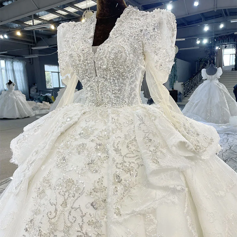 International Dresses For Women 2022 Organza Ball Gown V-Neck Wedding Dresses For Women Beading Sequined MN99 Vestidos De Novia