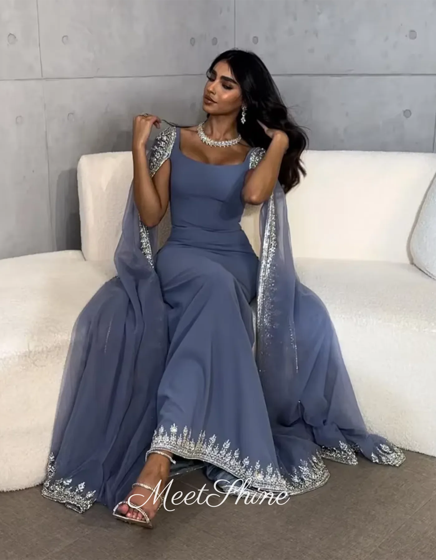 Vestidos De Noche elegantes con cuentas azules y cristales, Vestidos formales De graduación De Arabia Saudita, vestido De fiesta De boda, Vestidos De Gala personalizados