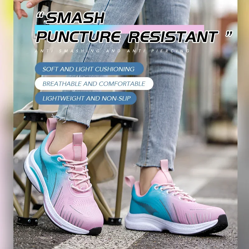 New 2024 Women Safety Work Shoes Sneakers Breathable Odor Proof Shock Absorption Steel Toe Anti Smashing Protective Shoes