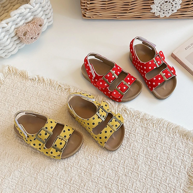 

Toddler Girls Polka Dot Leather Sandals 2026 New Summer Kids Chunky Beach Shoes Non-slip Simple Trendy School Outdoor Daily Wear