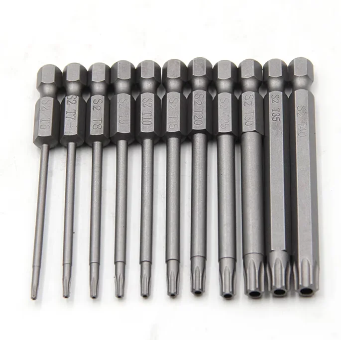 12pcs Hollow Plum Blossom Screwdriver Set S2 Hexagonal Handle 50mm Long Screwdriver Bits Electric Tool Drill Bit Assorted Pack