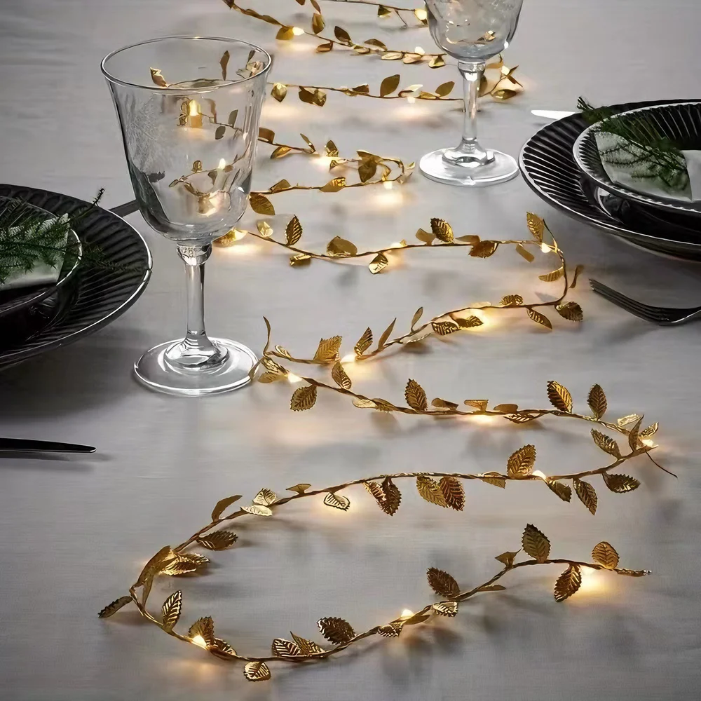 

2M 10M 100 LED Golden Silver Leaf Leaves String Fairy Light For Wedding Birthday Party Decor Artificial Plant Garland Vine Light