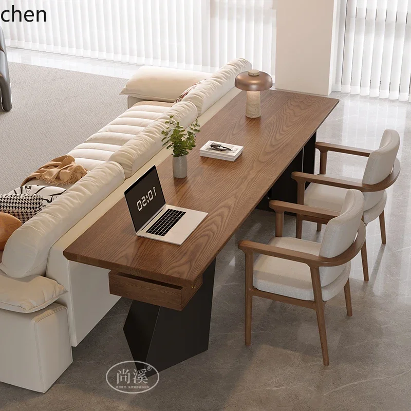 Mesa de centro de madera maciza H5.26 para sala de estar, escritorio largo para sofá, mesa doble para computadora, mesa de té de hierro forjado, mesa grande de aprendizaje, mesa de oficina.