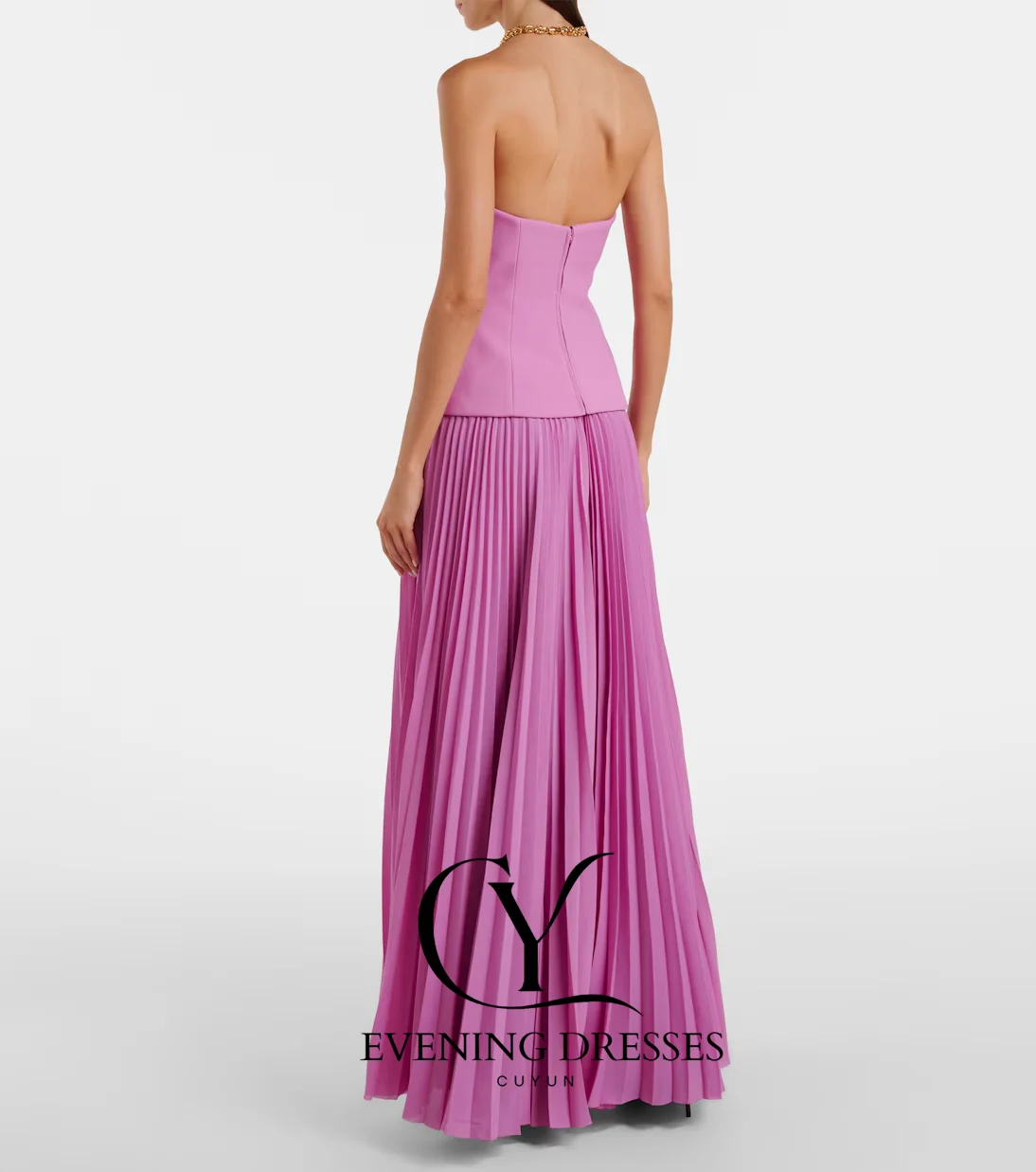 CUYUN Strapless Pleated Long Prom Dresses Women A Line Elegant Evening Gown Customized Birthday Party Dresses Formal Event