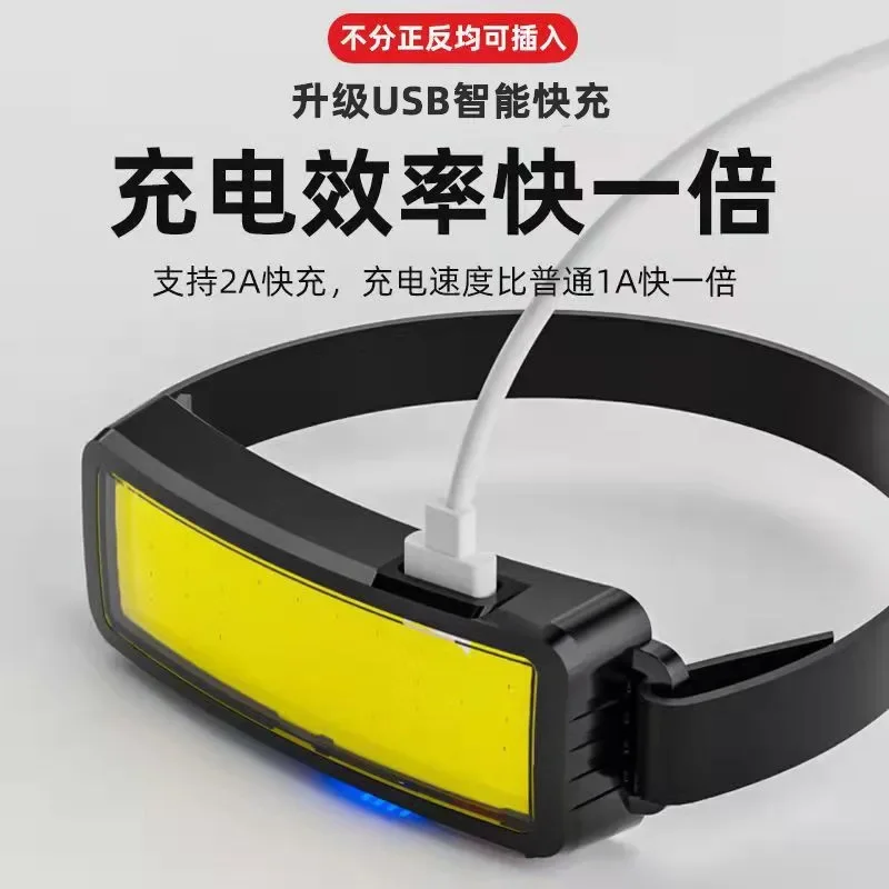 New Strong and High Brightness COB Headlight USB Charging Headworn Night Fishing Light Outdoor Riding Floodlight Headlight