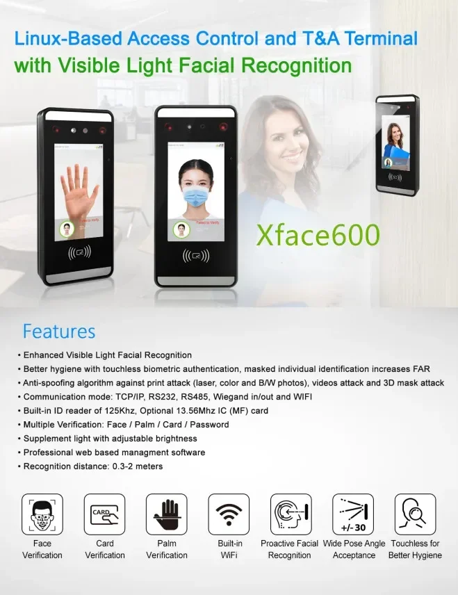 008 Sistema de control de acceso facial y de huellas dactilares de identificación biométrica de gran oferta xface600