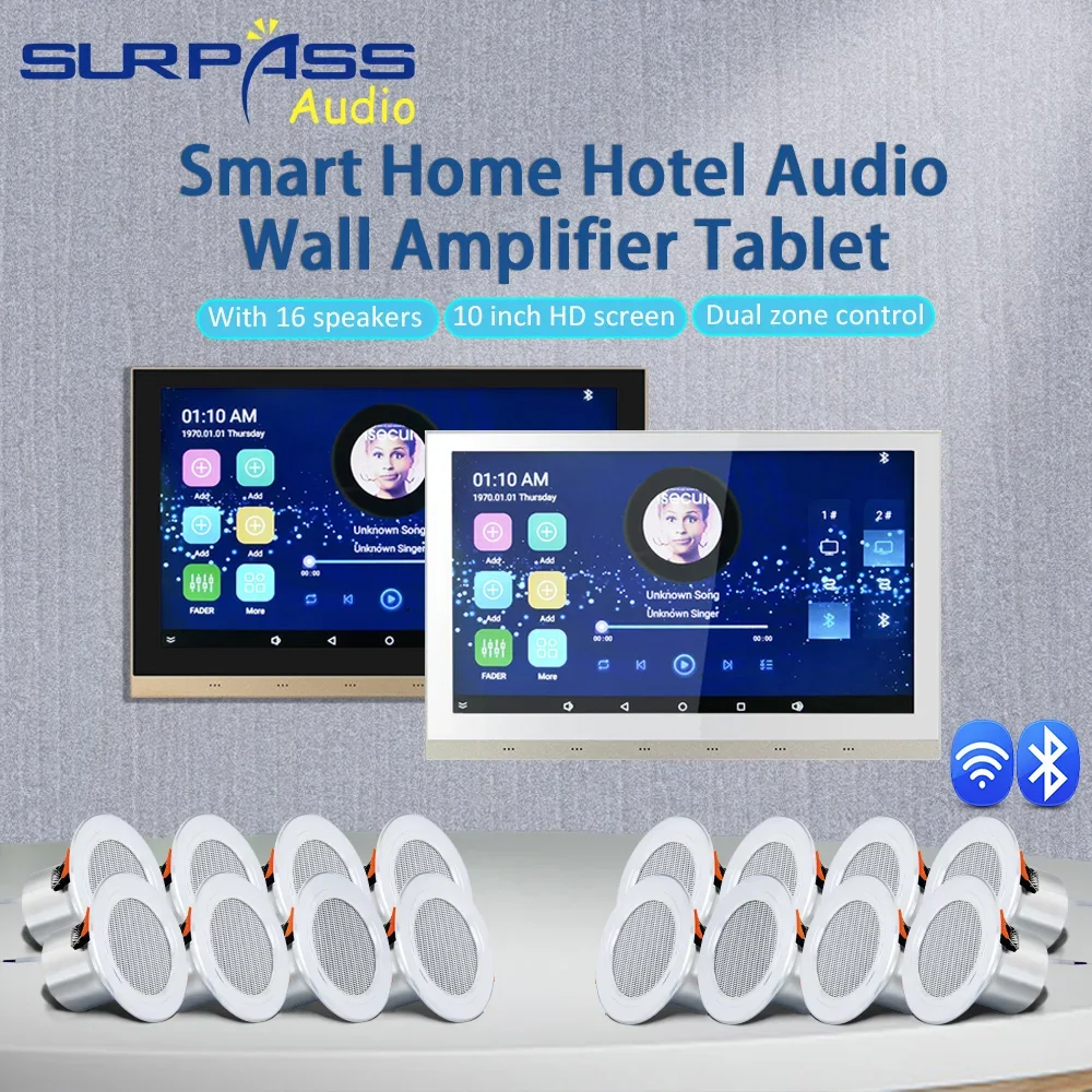 

10 Inch WiFi Bluetooth Touch Screen Android 5.1 In-wall Amplifier 3 Inch Bass Coaxial Tweeter Ceiling Speaker Audio System Kit