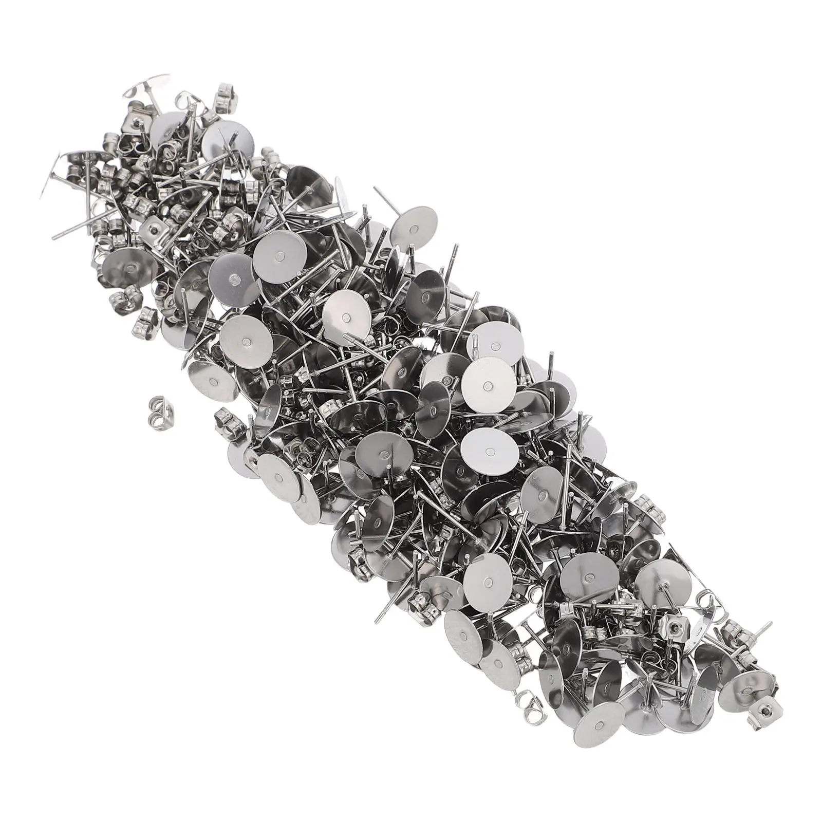 200Sets Stainless Steel Flat Pad Earring Posts Hypoallergenic Stud Findings Locking Backs for Jewelry Making DIY Accessories