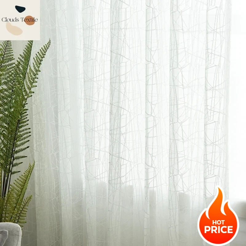 

Modern White Gray Blue Tulle Curtains for Living Dining Room Bedroom Partition Plain Textured Curtains Customize