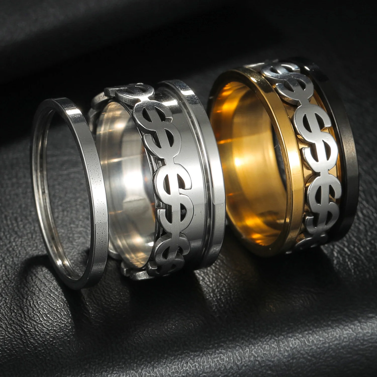 Exaggerated Dollar Sign Ring Women Men Trendy Gift Hip Hop I am Rich Money Wealth Detachable Ring Jewelry