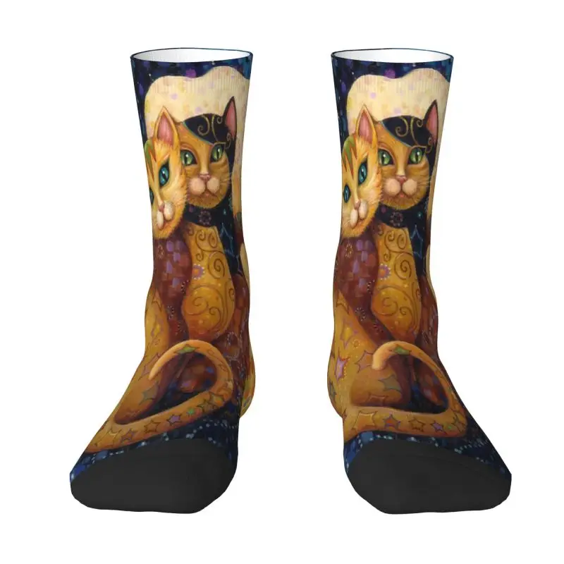 Vintage Cat Gustav Klimt Mens Crew Socks Unisex Cute 3D Print Animal Art Dress Socks