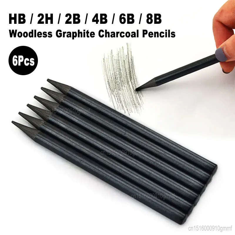 6Pcs Set Professional Woodless Graphite Charcoal Pencils HB / 2H / 2B / 4B / 6B / 8B For Artist Art Sketching Drawing Stationery