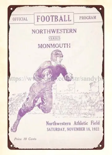 1922 Northwestern vs Monmouth Football Program metal tin sign reproduction art sign