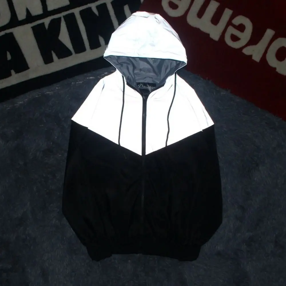 Rainwear Suit Night Warning Reflective Jackets Windproof Thickened Hooded Jacket Harajuku Hip Hop Reflective Windbreaker Fashion