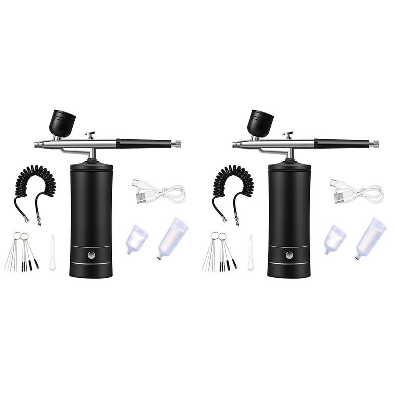 

2X Air Brush Nail Oxygen Injector Mini Air Compressor Kit Paint Sprayer For Art Tattoo Craft Cake Nano Fog Mist,Black