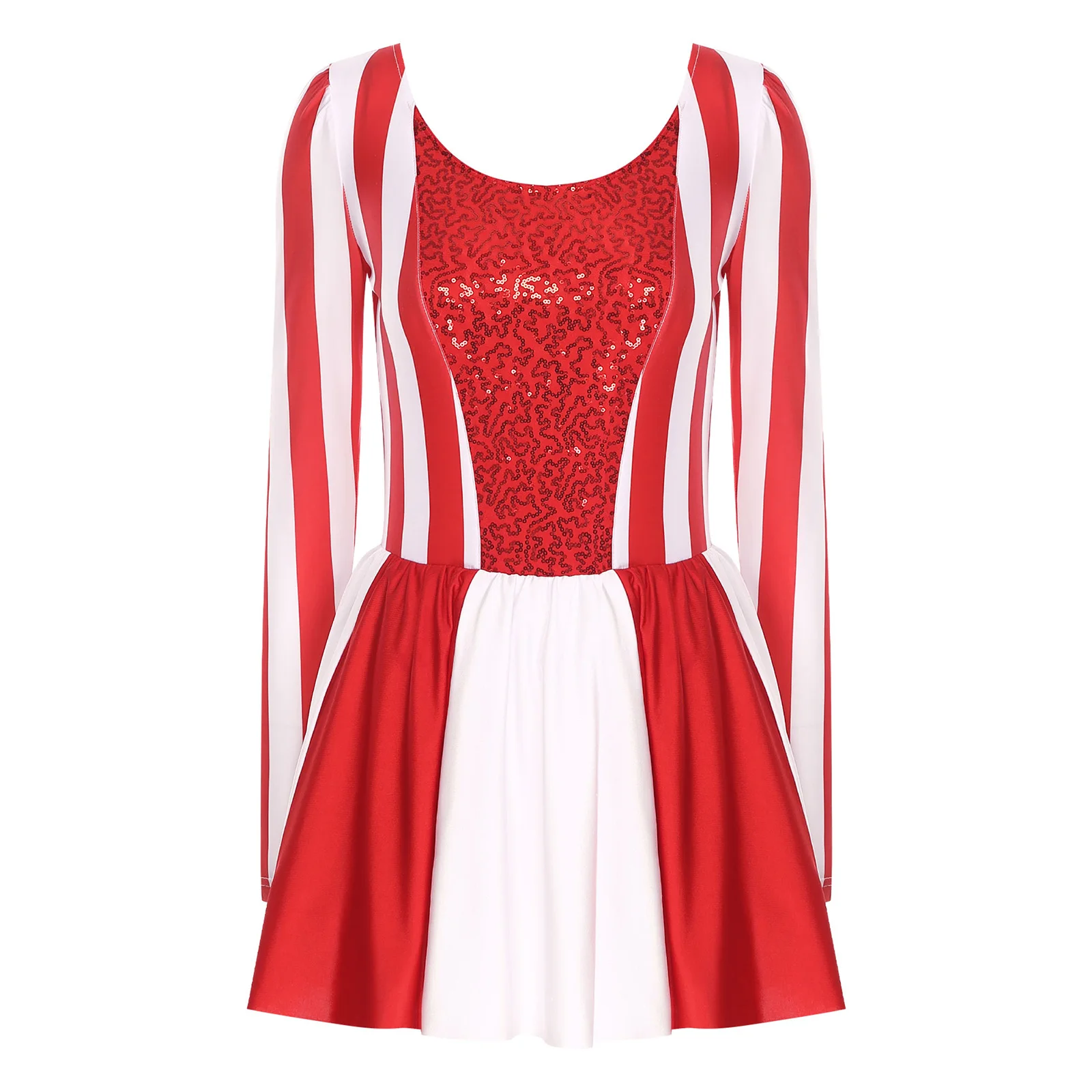 Women Christmas Party Fashion Sequin Red White Striped Tutu Dress for Christmas Candy Cane Holiday Festival Carnival Party Wear