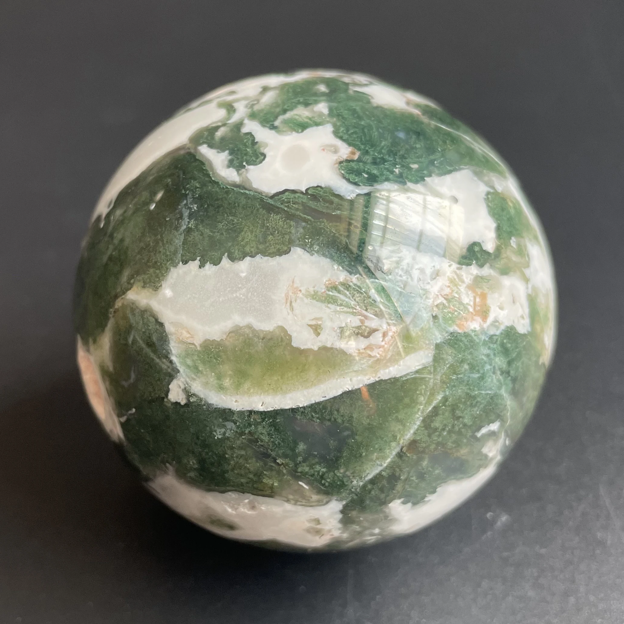 309g Natural Crystal Ball Moss Agate Sphere Rock Decoration Rough Polished Quartz Stone Healing D60