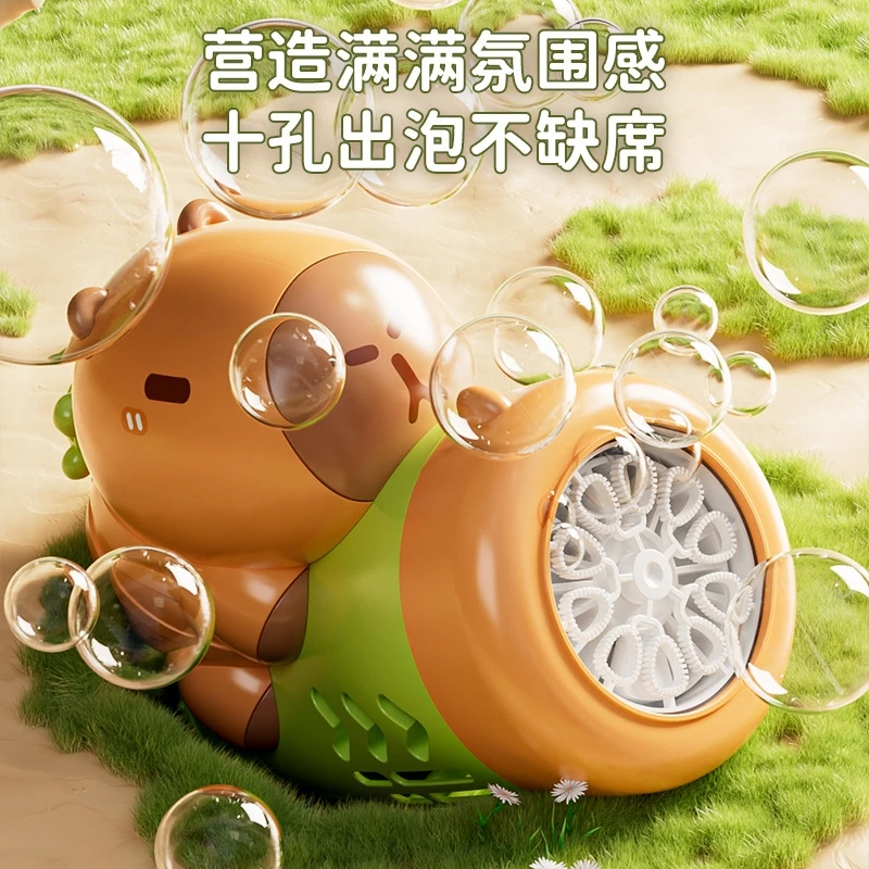 Automatyczna Maszyna do Baniek Mydlanych Kapibara Elektryczny Pistolet do Baniek z Podświetleniem W pełni Automatyczny Pistolet do Baniek Zabawka Gra na Zewnątrz 2025