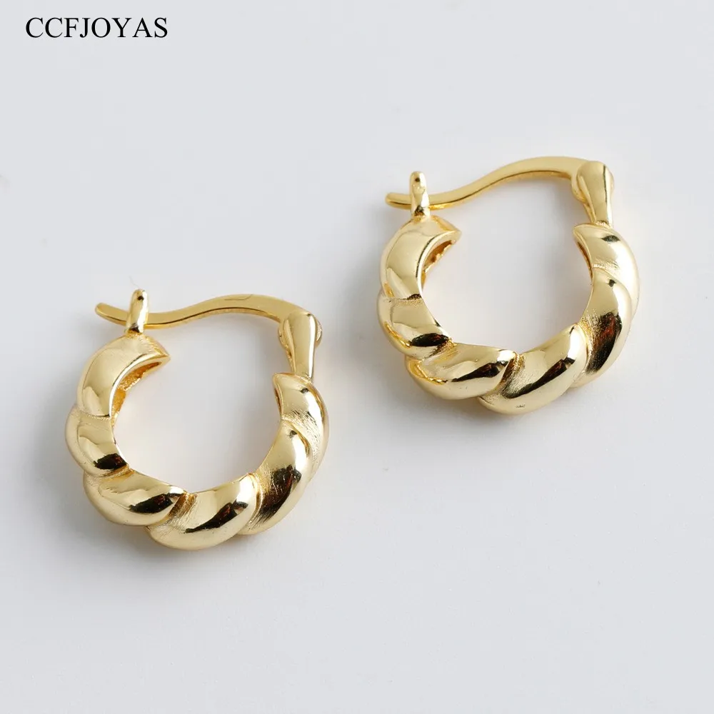 

CCFJOYAS Punk Rock 925 Sterling Silver Hoop Earrings for Women European and American Corrugated Gold Silver Earring Fine Jewelry