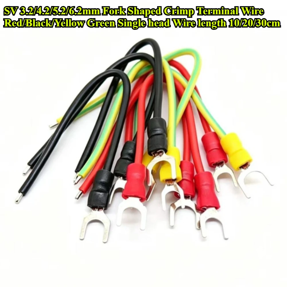 SV 3.2/4.2/5.2/6.2mm Spade Fork Shaped Crimp Terminal Wire Single Head Wire Length 10/20/30CM Crimp Connector Insulated Cable