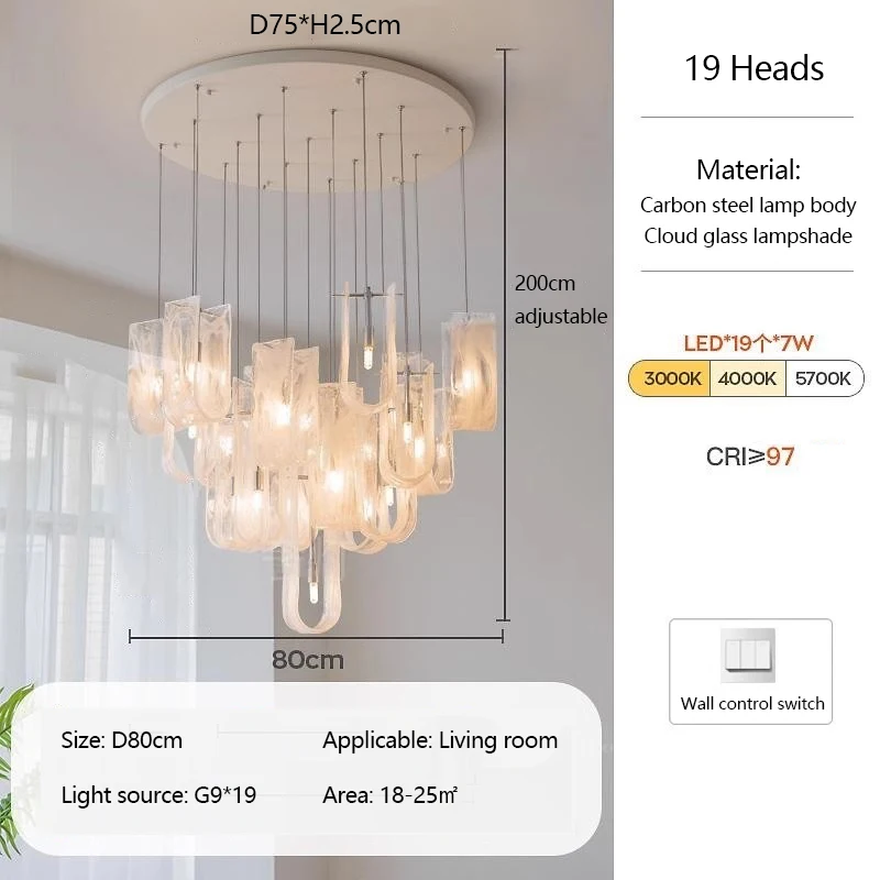 Cloud Ribbon Glazen Kroonluchters led wit Gebogen licht Luxe Designer Licht voor Villa Living Eetkamer Slaapkamer eetkamer Lamp